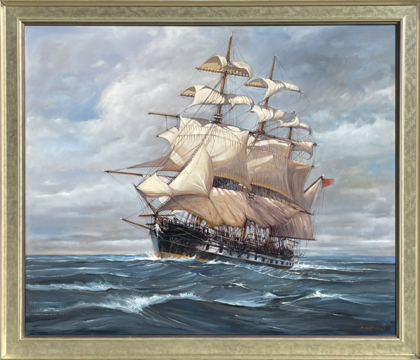 Alan Sanders nz fine art paintings, The Marlborough sailing ship, oil on canvas